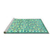 Sideview of Machine Washable Abstract Turquoise Contemporary Area Rugs, wshcon697turq
