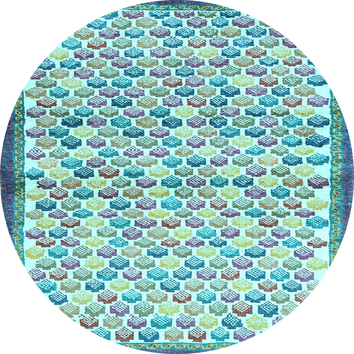 Round Machine Washable Abstract Light Blue Contemporary Rug, wshcon697lblu