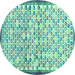 Round Machine Washable Abstract Turquoise Contemporary Area Rugs, wshcon697turq