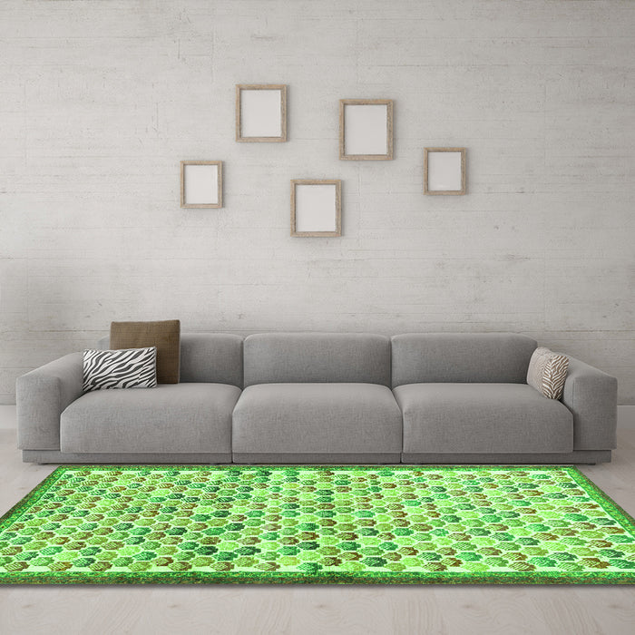 Machine Washable Abstract Green Contemporary Area Rugs in a Living Room,, wshcon697grn