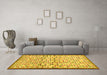Machine Washable Abstract Yellow Contemporary Rug in a Living Room, wshcon697yw