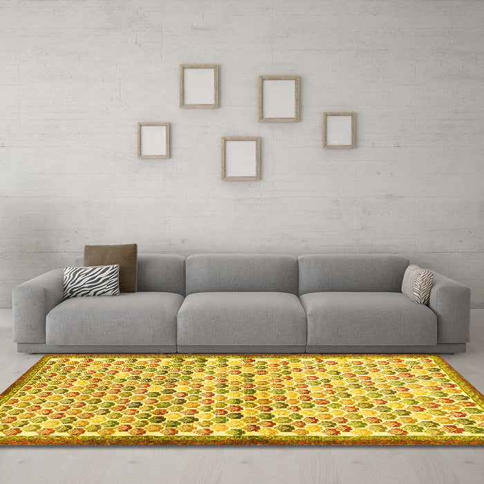 Machine Washable Abstract Yellow Contemporary Rug in a Living Room, wshcon697yw
