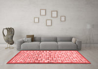 Machine Washable Abstract Red Contemporary Rug, wshcon697red