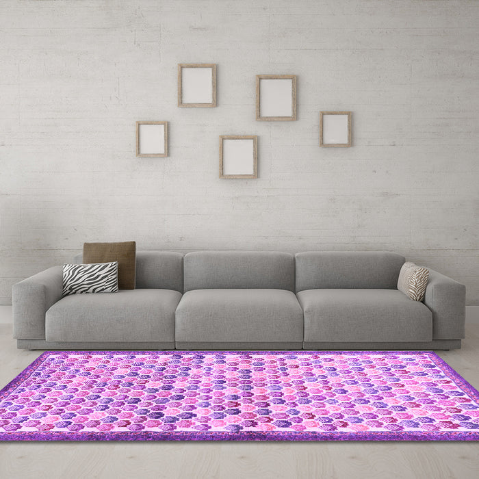 Machine Washable Abstract Purple Contemporary Area Rugs in a Living Room, wshcon697pur