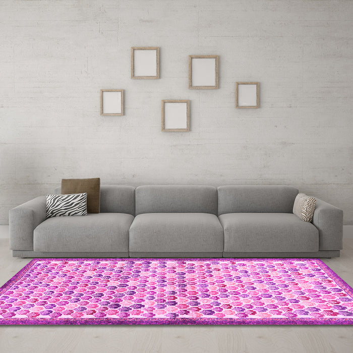 Machine Washable Abstract Pink Contemporary Rug in a Living Room, wshcon697pnk