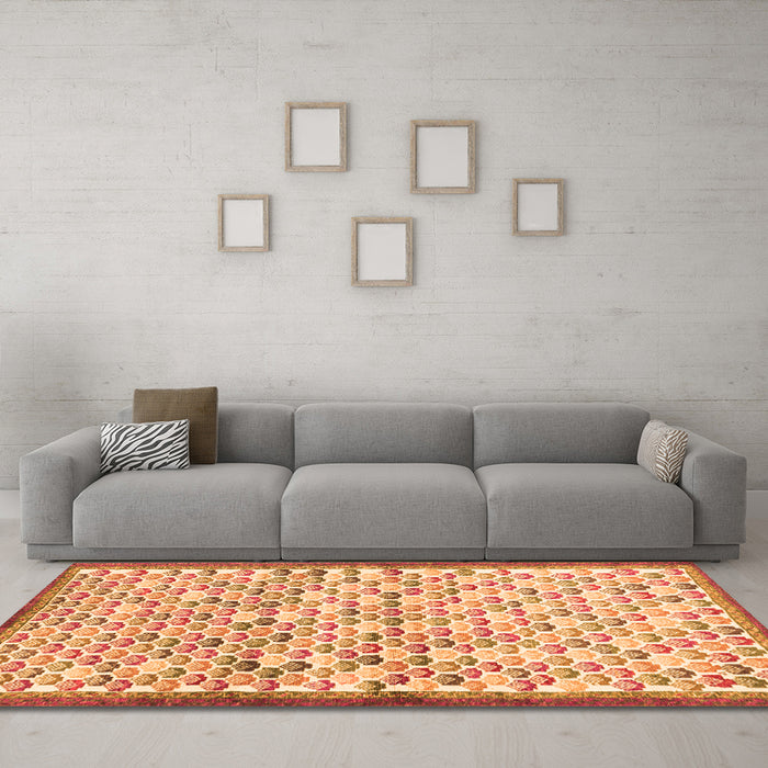 Machine Washable Abstract Orange Contemporary Area Rugs in a Living Room, wshcon697org