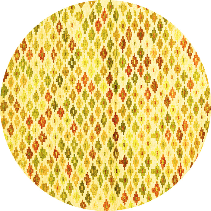 Round Machine Washable Southwestern Yellow Country Rug, wshcon698yw
