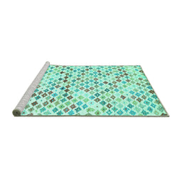 Sideview of Machine Washable Southwestern Turquoise Country Area Rugs, wshcon698turq