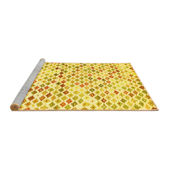 Sideview of Machine Washable Southwestern Yellow Country Rug, wshcon698yw