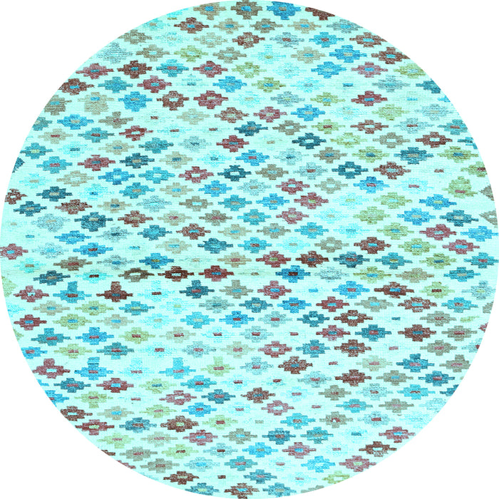 Round Machine Washable Southwestern Light Blue Country Rug, wshcon698lblu