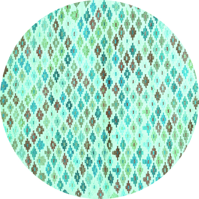 Round Machine Washable Southwestern Turquoise Country Area Rugs, wshcon698turq