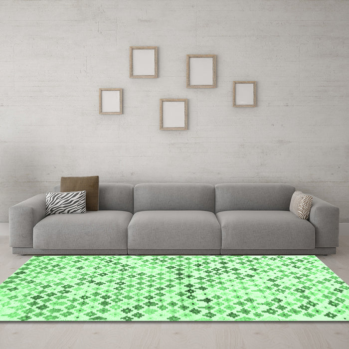Machine Washable Southwestern Emerald Green Country Area Rugs in a Living Room,, wshcon698emgrn