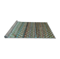 Sideview of Machine Washable Oriental Light Blue Traditional Rug, wshcon699lblu