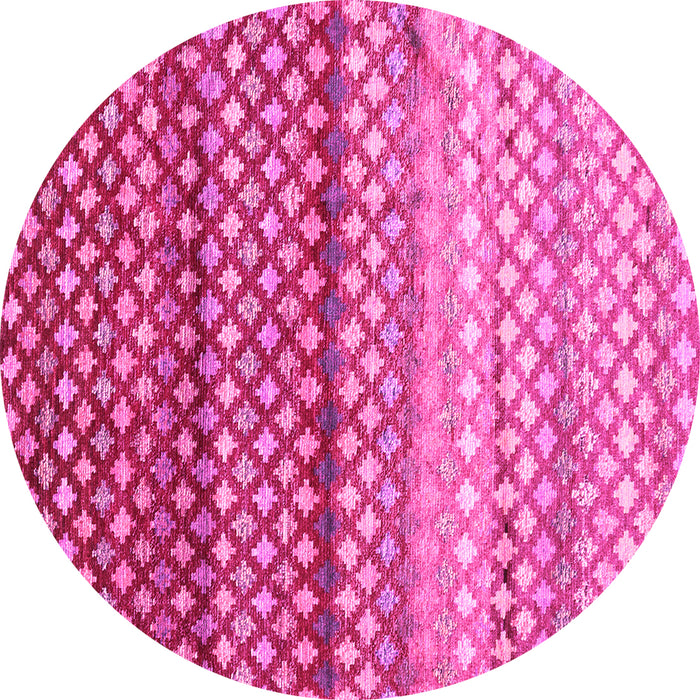 Round Machine Washable Oriental Pink Traditional Rug, wshcon699pnk