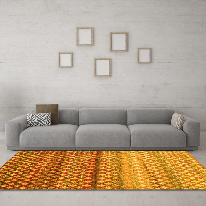 Machine Washable Oriental Yellow Traditional Rug in a Living Room, wshcon699yw