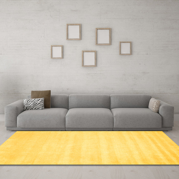 Machine Washable Abstract Yellow Contemporary Rug in a Living Room, wshcon69yw