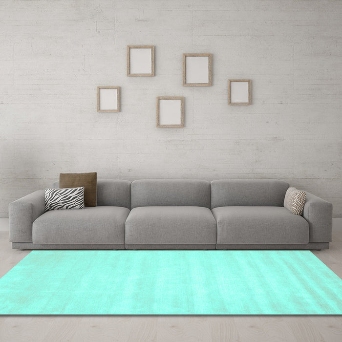 Machine Washable Abstract Turquoise Contemporary Area Rugs in a Living Room,, wshcon69turq