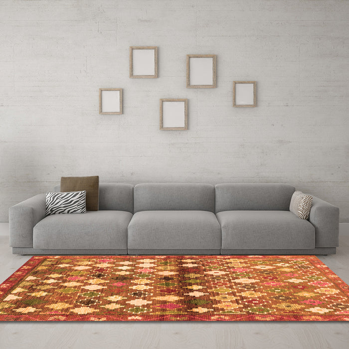 Machine Washable Southwestern Orange Country Area Rugs in a Living Room, wshcon700org