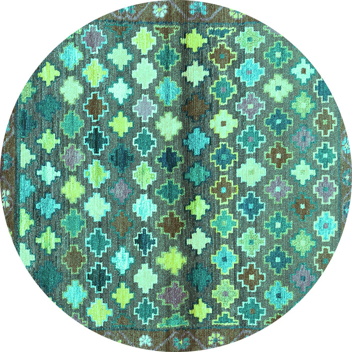 Round Machine Washable Southwestern Turquoise Country Area Rugs, wshcon700turq