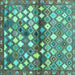 Square Machine Washable Southwestern Turquoise Country Area Rugs, wshcon700turq