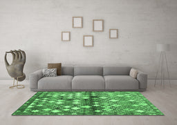 Machine Washable Southwestern Emerald Green Country Area Rugs in a Living Room,, wshcon700emgrn