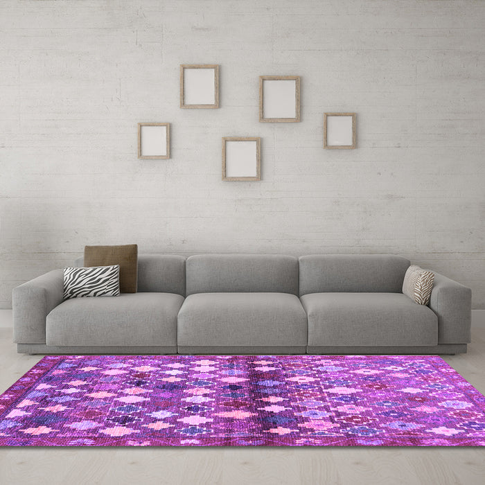 Machine Washable Southwestern Purple Country Area Rugs in a Living Room, wshcon700pur
