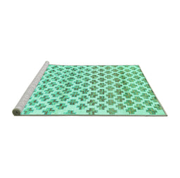 Sideview of Machine Washable Abstract Turquoise Contemporary Area Rugs, wshcon701turq