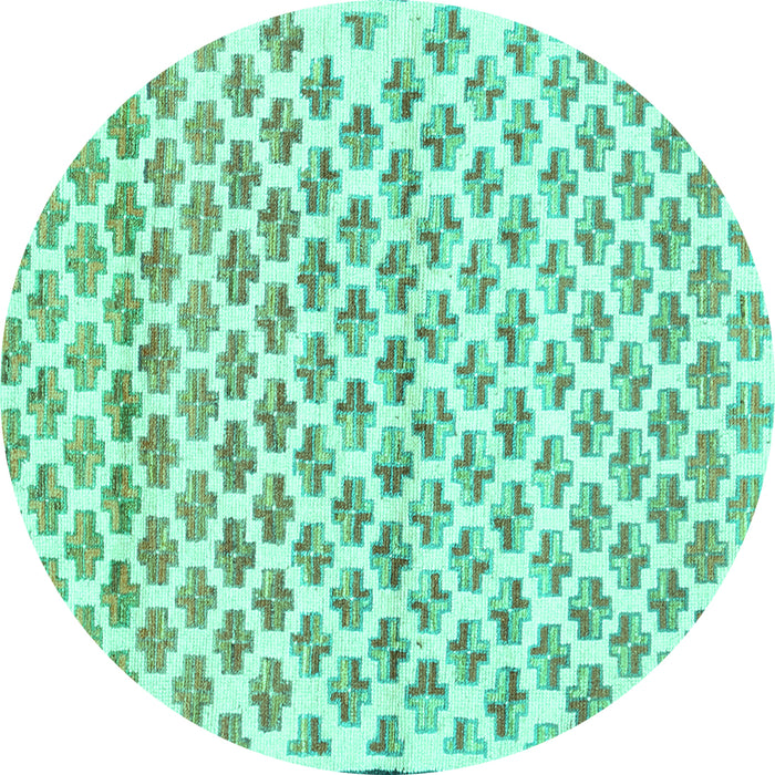 Round Machine Washable Abstract Turquoise Contemporary Area Rugs, wshcon701turq