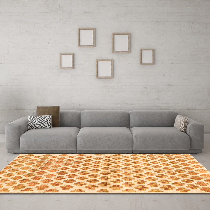 Machine Washable Abstract Orange Contemporary Area Rugs in a Living Room, wshcon701org