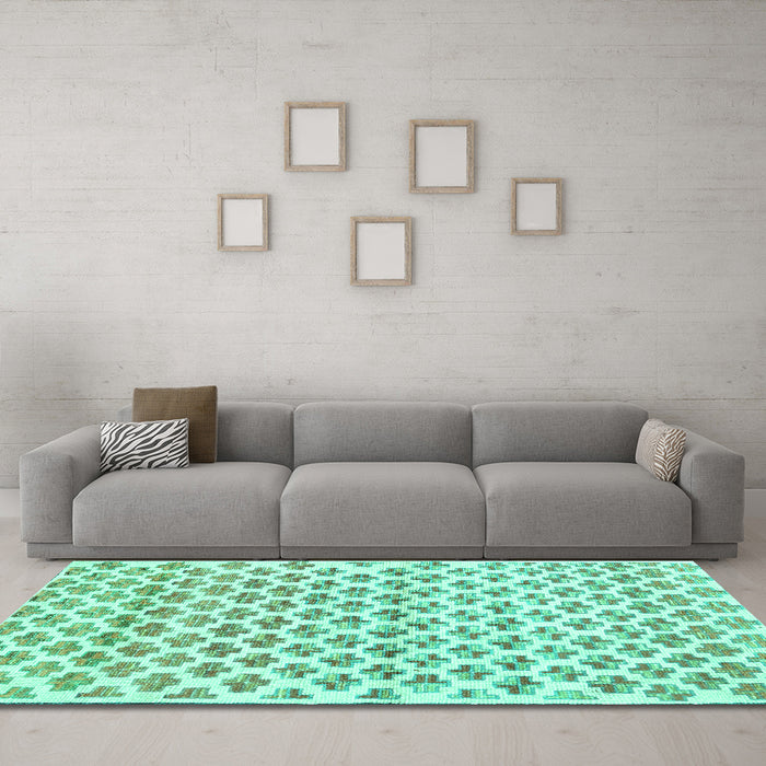 Machine Washable Abstract Turquoise Contemporary Area Rugs in a Living Room,, wshcon701turq