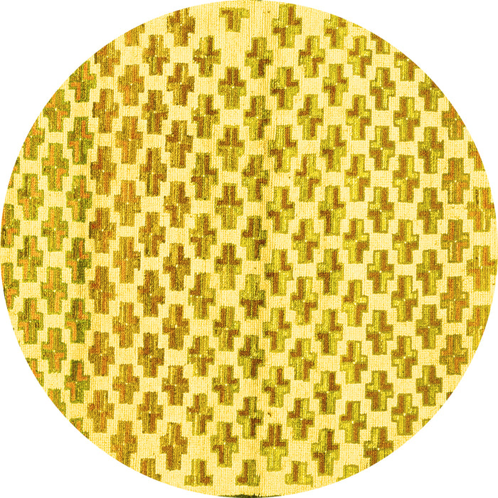 Round Machine Washable Abstract Yellow Contemporary Rug, wshcon701yw