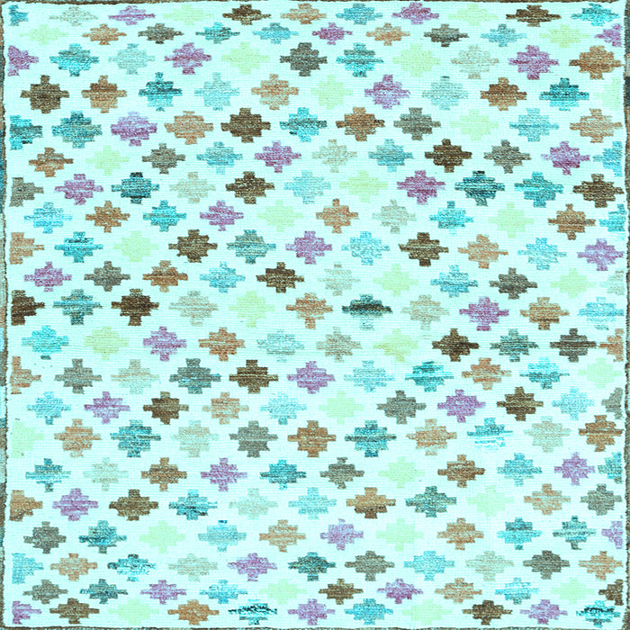 Square Machine Washable Southwestern Light Blue Country Rug, wshcon702lblu