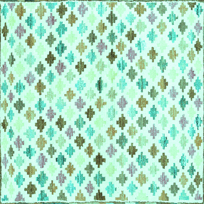 Square Machine Washable Southwestern Turquoise Country Area Rugs, wshcon702turq