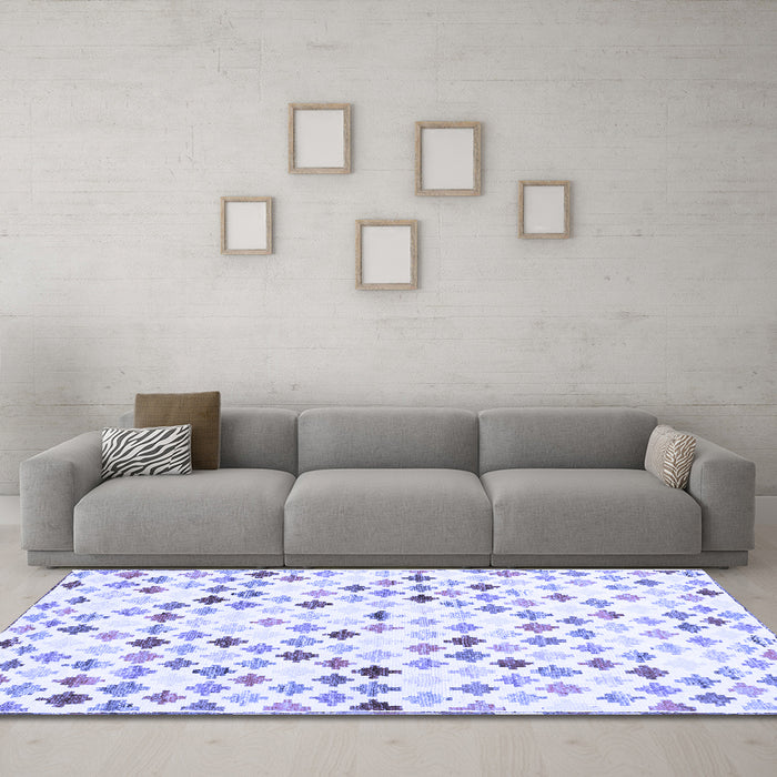 Machine Washable Southwestern Blue Country Rug in a Living Room, wshcon702blu