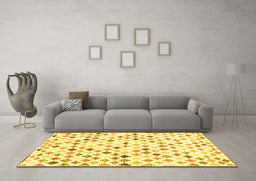 Machine Washable Southwestern Yellow Country Rug in a Living Room, wshcon702yw
