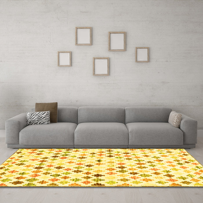 Machine Washable Southwestern Yellow Country Rug in a Living Room, wshcon702yw