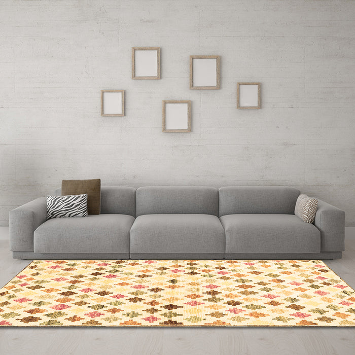 Machine Washable Southwestern Brown Country Rug in a Living Room,, wshcon702brn