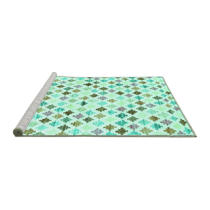 Sideview of Machine Washable Southwestern Turquoise Country Area Rugs, wshcon702turq