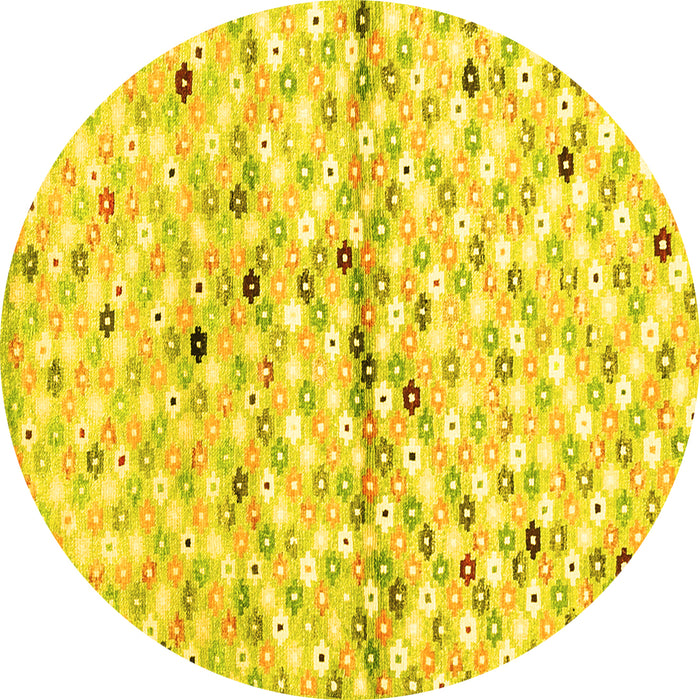 Round Machine Washable Southwestern Yellow Country Rug, wshcon703yw