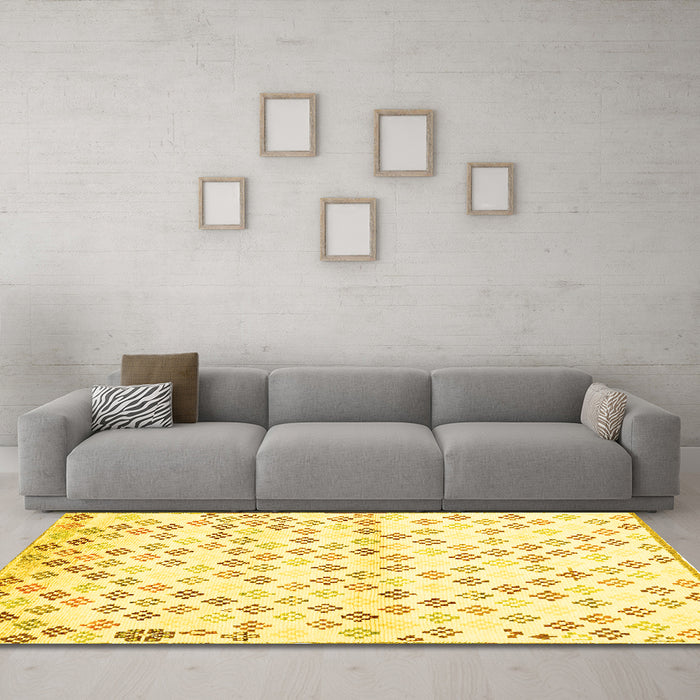 Machine Washable Southwestern Yellow Country Rug in a Living Room, wshcon704yw