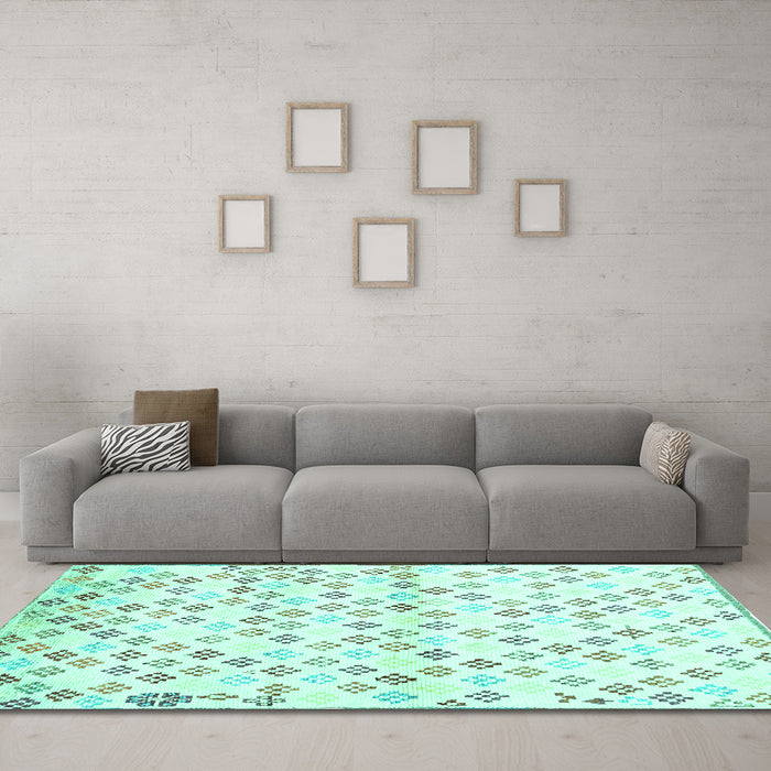 Machine Washable Southwestern Turquoise Country Area Rugs in a Living Room,, wshcon704turq