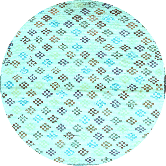 Round Machine Washable Southwestern Light Blue Country Rug, wshcon704lblu