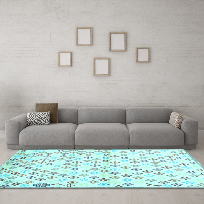 Machine Washable Southwestern Light Blue Country Rug in a Living Room, wshcon704lblu