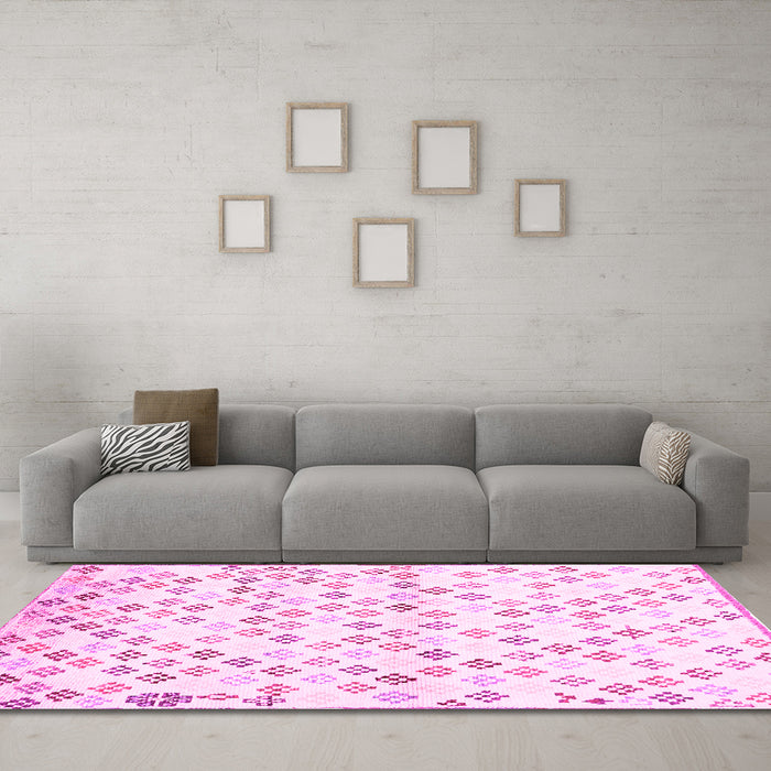 Machine Washable Southwestern Pink Country Rug in a Living Room, wshcon704pnk