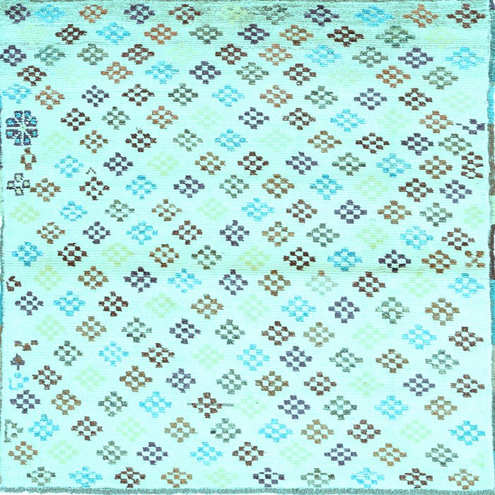 Square Machine Washable Southwestern Light Blue Country Rug, wshcon704lblu