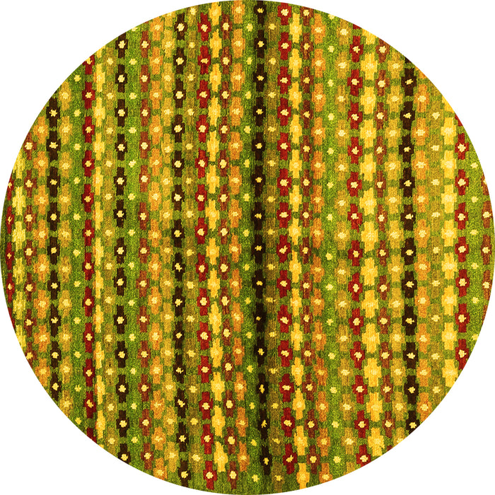 Round Machine Washable Abstract Yellow Contemporary Rug, wshcon705yw