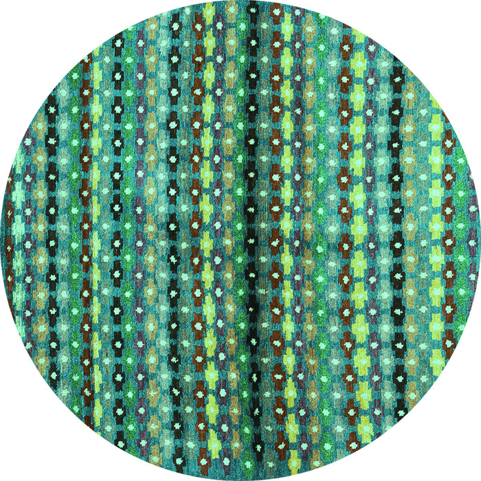 Round Abstract Turquoise Contemporary Rug, con705turq