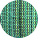 Round Abstract Turquoise Contemporary Rug, con705turq