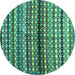 Round Machine Washable Abstract Turquoise Contemporary Area Rugs, wshcon705turq
