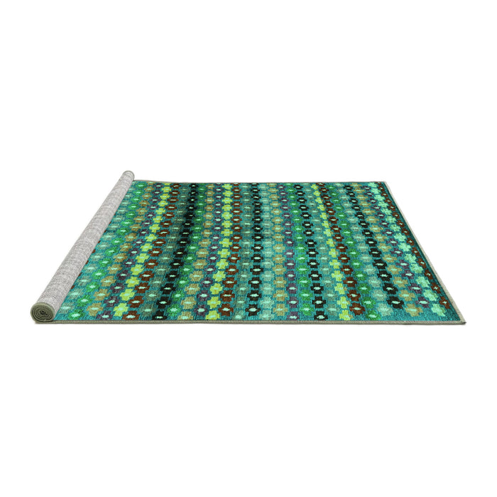 Sideview of Machine Washable Abstract Turquoise Contemporary Area Rugs, wshcon705turq